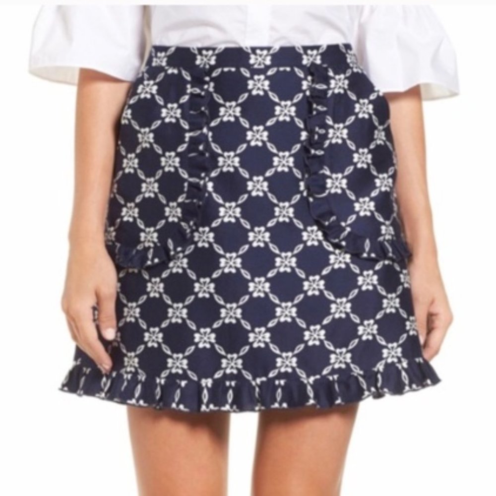 Draper James Navy Ruffle Lattice Skirt